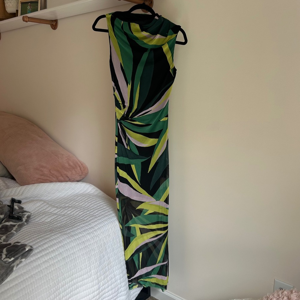 Donna Morgan Women's Green‎ Leaf Print Sleeveless Maxi Dress Size 0